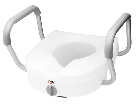 Carex E-Z Lock Raised Toilet Seat W/ Adjustable Armrests