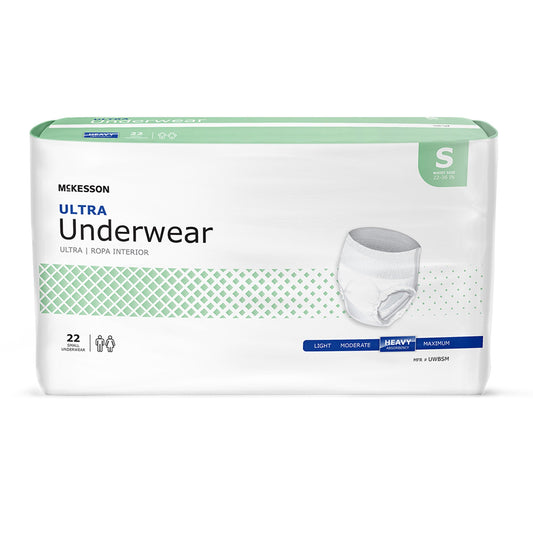 Unisex Adult Absorbent Underwear McKesson Ultra Pull On with Tear Away Seams Small Disposable Heavy Absorbency